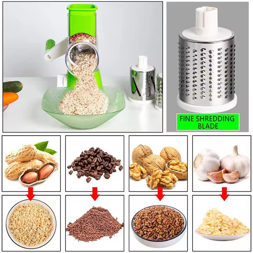 3-in-1 Manual Vegetable Cutter & Drum Grater